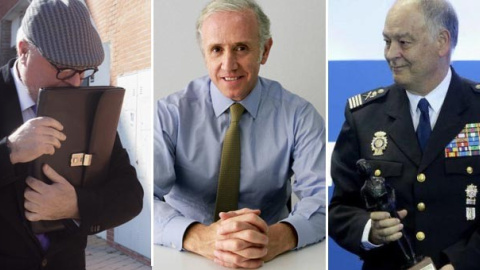 El comisario José Manuel Villarejo, Eduardo Inda y el ex número dos de la Policía, Eugenio Pino.