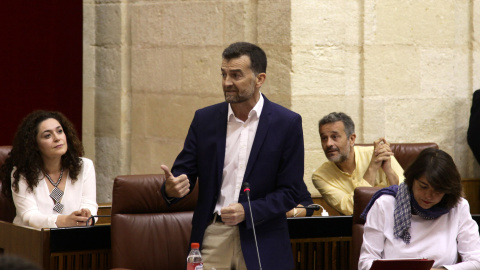 Antonio Maíllo, portavoz del Grupo de Izquierda Unida, durante su intervención este jueves. PARLAMENTO DE ANDALUCÍA Antonio Maíllo, portavoz del Grupo de Izquierda Unida, durante su intervención este jueves. PARLAMENTO DE ANDALUCÍA