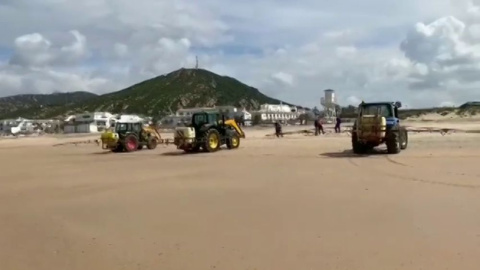 Lejía en la playa Zahara de los Atunes. Captura de un vídeo de Antena 3 Lejía en la playa Zahara de los Atunes. Captura de un vídeo de Antena 3