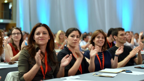 La europarlamentaria Marisa Matias y las diputadas Mariana Mortágua y Catarina Martins, en la X Convención del Bloque en junio de 2016./ BLOCO DE ESQUERDA