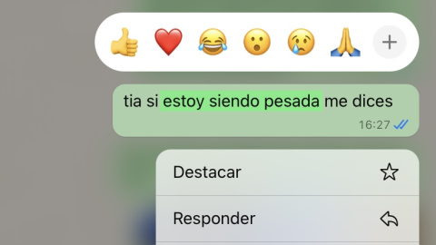 Captura de pantalla en una conversación de Whatsapp.- Leonor Cervantes Captura de pantalla en una conversación de Whatsapp.- Leonor Cervantes
