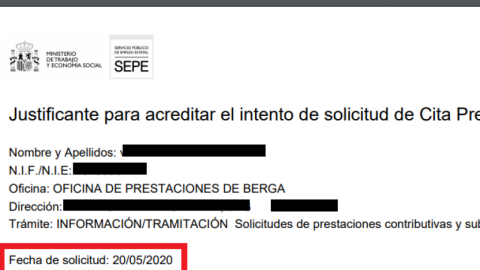 Justificant que acredita l'intent de sol·licitud.