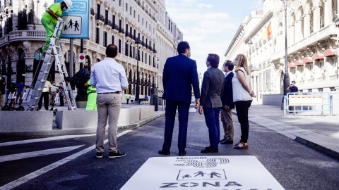 El delegado de Desarrollo Urbano, Mariano Fuentes, el vicepresidente de la Comunidad de Madrid, Ignacio Aguado, el alcalde de Madrid, José Luis Martínez-Almeida y el delegado de Medio Ambiente y Movilidad, Borja Carabante, en la inauguración de la peat El delegado de Desarrollo Urbano, Mariano Fuentes, el vicepresidente de la Comunidad de Madrid, Ignacio Aguado, el alcalde de Madrid, José Luis Martínez-Almeida y el delegado de Medio Ambiente y Movilidad, Borja Carabante, en la inauguración de la peat