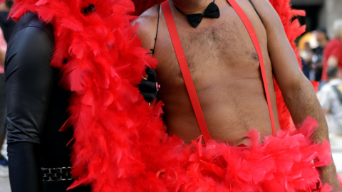 Otro de los manifestantes del Orgullo Gay de Brasil, vestido de demonio. REUTERS/Paulo Whitaker