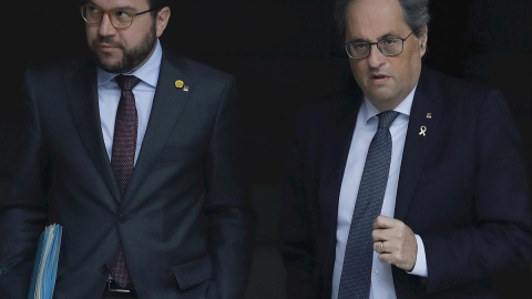 El presidente de la Generalitat, Quim Torra, y el vicepresidente y conseller de Economía, Pere Aragonès. - EFE El presidente de la Generalitat, Quim Torra, y el vicepresidente y conseller de Economía, Pere Aragonès. - EFE