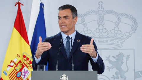 El presidente del Gobierno, Pedro Sánchez, durante su comparecencia ante los medios tras la reunión del Consejo de Ministros celebrado hoy. EFE/Zipi El presidente del Gobierno, Pedro Sánchez, durante su comparecencia ante los medios tras la reunión del Consejo de Ministros celebrado hoy. EFE/Zipi