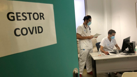 Zona de treball dels gestors COVID a l'Hospital Arnau de Vilanova, l'agost de 2020. ICS Lleida | ACN Zona de treball dels gestors COVID a l'Hospital Arnau de Vilanova, l'agost de 2020. ICS Lleida | ACN