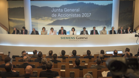 Vista general de la primera Junta de Accionistas del grupo Siemens-Gamesa tras la fusión de ambas empresas. EFE/MIGUEL TOÑA