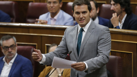 El líder de Ciudadanos, Albert Rivera, durante su intervención en la sesión de control al Gobierno el Congreso de los Diputados. EFE/Kiko Huesca El líder de Ciudadanos, Albert Rivera, durante su intervención en la sesión de control al Gobierno el Congreso de los Diputados. EFE/Kiko Huesca