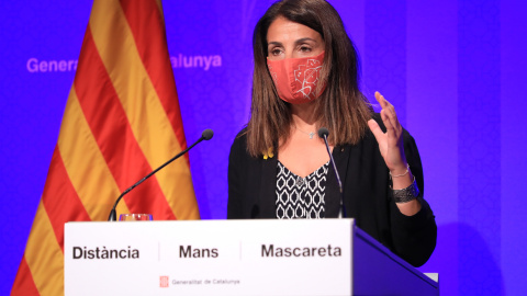 La portaveu del Govern, Meritxell Budó, durant la roda de premsa posterior al Consell Executiu del Govern el 14 de juliol de 2020. Govern La portaveu del Govern, Meritxell Budó, durant la roda de premsa posterior al Consell Executiu del Govern el 14 de juliol de 2020. Govern