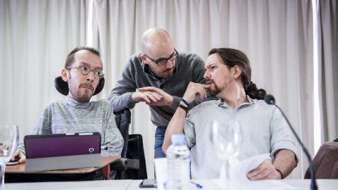 Pablo Iglesias con Nacho Álvarez y Pablo Echenique, en la última reunión del Consejo Ciudadano Estatal. Pablo Iglesias con Nacho Álvarez y Pablo Echenique, en la última reunión del Consejo Ciudadano Estatal.