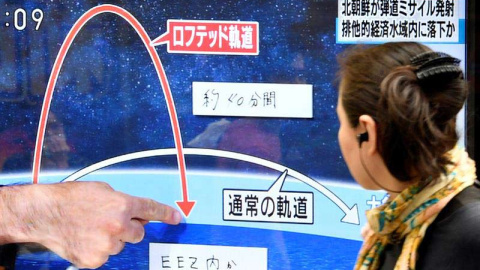 Una persona observa una pantalla de televisión, en Tokio (Japón) mientras un noticiero informa sobre el lanzamiento de un misil de Corea del Norte. | EFE Una persona observa una pantalla de televisión, en Tokio (Japón) mientras un noticiero informa sobre el lanzamiento de un misil de Corea del Norte. | EFE