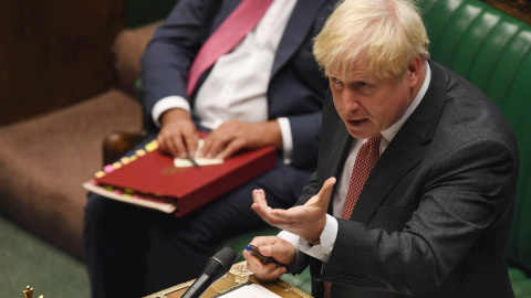 El primer ministro británico Boris Johnson hablando en el debate sobre el proyecto de ley de mercados internos propuesto por el gobierno en la Cámara de los Comunes en Londres. EFE / EPA / JESSICA TAYLOR / FOLLETO DEL PARLAMENTO DEL REINO UNIDO El primer ministro británico Boris Johnson hablando en el debate sobre el proyecto de ley de mercados internos propuesto por el gobierno en la Cámara de los Comunes en Londres. EFE / EPA / JESSICA TAYLOR / FOLLETO DEL PARLAMENTO DEL REINO UNIDO