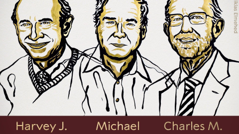 Harvey J. Alter, Michael Houghton y Charles M. Rice, Premio Nobel de Medicina 2020. / THE NOBEL PRIZE Harvey J. Alter, Michael Houghton y Charles M. Rice, Premio Nobel de Medicina 2020. / THE NOBEL PRIZE