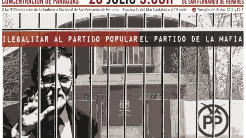 Convocatoria de la Coordinadora 25-S para la concentración de protesta en la Audiencia Nacional durante la declaración de Mariano Rajoy ante el tribunal de la Gürtel. COORDINADORA 25-S Convocatoria de la Coordinadora 25-S para la concentración de protesta en la Audiencia Nacional durante la declaración de Mariano Rajoy ante el tribunal de la Gürtel. COORDINADORA 25-S