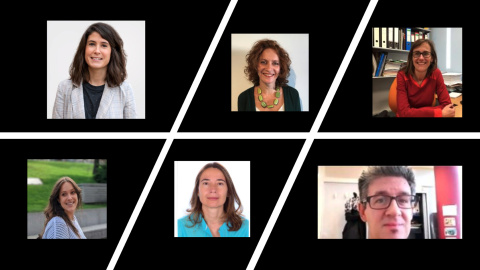 Los seis científicos del Centro Nacional de Investigaciones Oncológicas (CNIO) becados en este curso. De izquierda a derecha y de arriba abajo: Sofía Cabezudo, Bárbara Oldrini, Eva González-Suárez, Sara García, Patricia González Santamaría y Fran Los seis científicos del Centro Nacional de Investigaciones Oncológicas (CNIO) becados en este curso. De izquierda a derecha y de arriba abajo: Sofía Cabezudo, Bárbara Oldrini, Eva González-Suárez, Sara García, Patricia González Santamaría y Fran