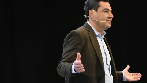 17/01/22. El presidente de la Junta de Andalucía, Juanma Moreno, durante el XIV Congreso del Partido Popular de Castilla y León, en León a 15 de enero de 2022. 17/01/22. El presidente de la Junta de Andalucía, Juanma Moreno, durante el XIV Congreso del Partido Popular de Castilla y León, en León a 15 de enero de 2022.