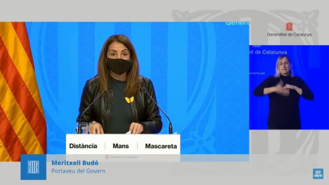 La consellera de Presidencia y portavoz del Govern, Meritxell Budó, en rueda de prensa telemática. La consellera de Presidencia y portavoz del Govern, Meritxell Budó, en rueda de prensa telemática.