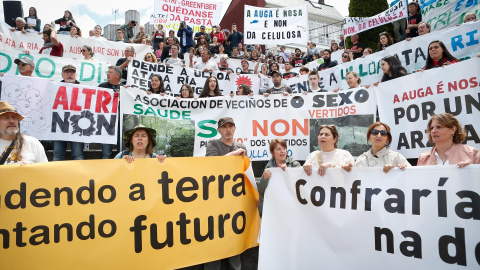 26 de mayo de 2024. Manifestación contra la multinacional Altri el pasado mes de mayo en Palas de Rei, Lugo. 26 de mayo de 2024. Manifestación contra la multinacional Altri el pasado mes de mayo en Palas de Rei, Lugo.