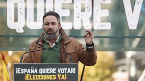 El líder de Vox, Santiago Abascal, en la plaza de Colón de Madrid. El líder de Vox, Santiago Abascal, en la plaza de Colón de Madrid.