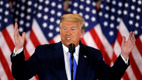 El candidat a la presidència dels Estats Units, Donald Trump, durant la seva compareixença. El candidat a la presidència dels Estats Units, Donald Trump, durant la seva compareixença.