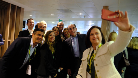 El presidente de Iberdrola, Ignacio Sánchez Galán, durante un encuentro con empleados del grupo anterior a la crisis sanitaria. El presidente de Iberdrola, Ignacio Sánchez Galán, durante un encuentro con empleados del grupo anterior a la crisis sanitaria.