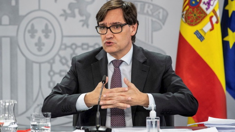 El ministro de Sanidad, Salvador Illa, ofrece una rueda de prensa tras la reunión del Consejo Interterritorial del Sistema Nacional de Salud que se celebra de forma telemática, en Madrid, este miércoles. El ministro de Sanidad, Salvador Illa, ofrece una rueda de prensa tras la reunión del Consejo Interterritorial del Sistema Nacional de Salud que se celebra de forma telemática, en Madrid, este miércoles.