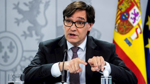El ministro de Sanidad, Salvador Illa, ofrece una rueda de prensa tras la reunión del Consejo Interterritorial del Sistema Nacional de Salud que se celebra de forma telemática, en Madrid, este miércoles. El ministro de Sanidad, Salvador Illa, ofrece una rueda de prensa tras la reunión del Consejo Interterritorial del Sistema Nacional de Salud que se celebra de forma telemática, en Madrid, este miércoles.