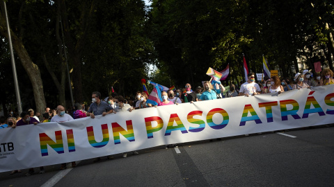 Varias personas durante la manifestación del Orgullo LGTBI, el pasado 3 de julio de 2021, en Madrid. Varias personas durante la manifestación del Orgullo LGTBI, el pasado 3 de julio de 2021, en Madrid.