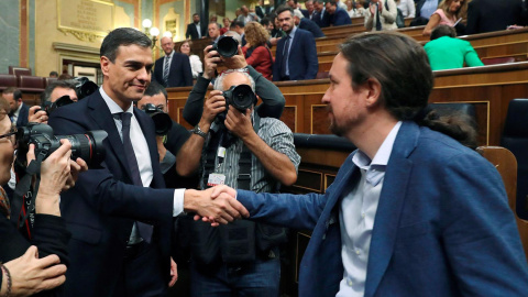 Pedro Sánchez e Pablo Iglesias el día de la moción de censura / EFE Pedro Sánchez e Pablo Iglesias el día de la moción de censura / EFE