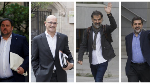 El exvicepresidente del Govern Oriol Junqueras, el exconseller Raül Romeva, el expresidente de la ANC Jordi Sánchez y el presidente de Omnium Cultural Jordi Cuixart. El exvicepresidente del Govern Oriol Junqueras, el exconseller Raül Romeva, el expresidente de la ANC Jordi Sánchez y el presidente de Omnium Cultural Jordi Cuixart.