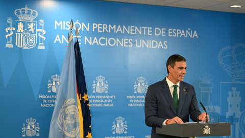 El presidente del Gobierno, Pedro Sánchez, durante su comparecencia ante la prensa en Nueva York la pasada semana. El presidente del Gobierno, Pedro Sánchez, durante su comparecencia ante la prensa en Nueva York la pasada semana.
