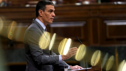 14/04/2021.- El presidente del Gobierno, Pedro Sánchez durante su intervención este miércoles al Congreso donde defenderá el Plan de Recuperación, Transformación y Resiliencia de la economía para hacer frente a la crisis provocada por la pandemia d 14/04/2021.- El presidente del Gobierno, Pedro Sánchez durante su intervención este miércoles al Congreso donde defenderá el Plan de Recuperación, Transformación y Resiliencia de la economía para hacer frente a la crisis provocada por la pandemia d