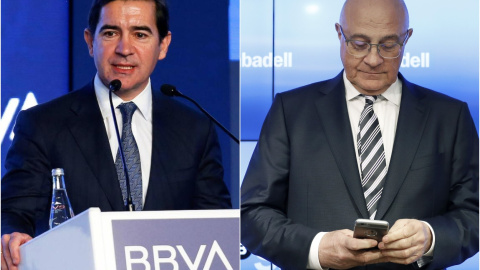 A la izquierda, Carlos Torres, presidente de BBVA, y a la derecha, Josep Oliú, de Banco Sabadell. A la izquierda, Carlos Torres, presidente de BBVA, y a la derecha, Josep Oliú, de Banco Sabadell.