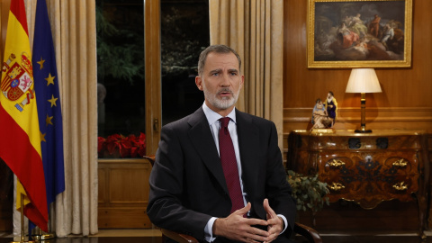 Felipe VI pronuncia su tradicional discurso de Nochebuena, en el Palacio de la Zarzuela (Madrid), a 24 de diciembre de 2022. Felipe VI pronuncia su tradicional discurso de Nochebuena, en el Palacio de la Zarzuela (Madrid), a 24 de diciembre de 2022.
