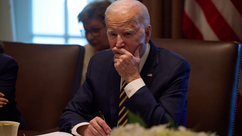 El presidente de los Estados Unidos, Joe Biden, reacciona durante una reunión conjunta con el presidente de Ucrania, Volodymyr Zelensky. El presidente de los Estados Unidos, Joe Biden, reacciona durante una reunión conjunta con el presidente de Ucrania, Volodymyr Zelensky.