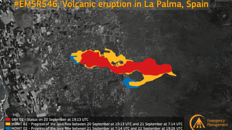 La zona afectada por la erupción del volcán de La Palma vista con el programa europeo Copérnicus.
