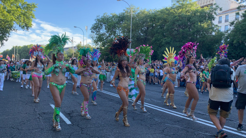 Un grupo bailando samba en la manifestación del Orgullo 2019 en Madrid. /ESTEFANÍA ROSELLÓ Un grupo bailando samba en la manifestación del Orgullo 2019 en Madrid. /ESTEFANÍA ROSELLÓ