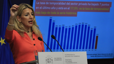 La vicepresidenta segunda del Gobierno y ministra de Trabajo y Economía Social, Yolanda Díaz comparece este miércoles en rueda de prensa La vicepresidenta segunda del Gobierno y ministra de Trabajo y Economía Social, Yolanda Díaz comparece este miércoles en rueda de prensa