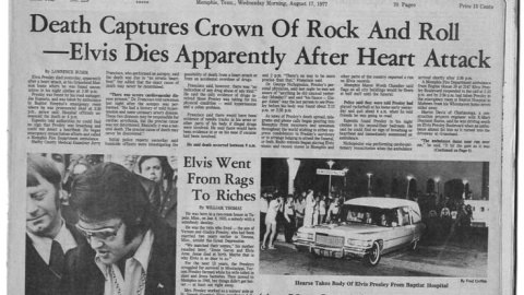 Portada del 18 de agosto del 1977 de 'The Commercial Appeal', periódico local de Memphis Portada del 18 de agosto del 1977 de 'The Commercial Appeal', periódico local de Memphis