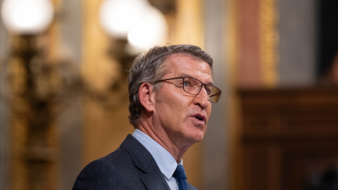 El presidente del Partido Popular, Alberto Núñez Feijóo, interviene durante una sesión plenaria, en el Congreso de los Diputados El presidente del Partido Popular, Alberto Núñez Feijóo, interviene durante una sesión plenaria, en el Congreso de los Diputados