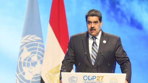 El presidente de Venezuela, Nicolás Maduro, pronuncia un discurso durante la Conferencia de las Naciones Unidas sobre el Cambio Climático COP27 de 2022
