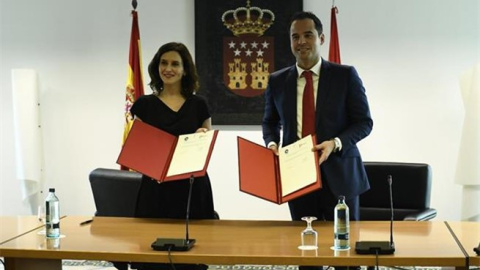 Isabel Díaz Ayuso (PP) e Ignacio Aguado (Cs) pactan un acuerdo de Gobierno en Madrid. / EFE Isabel Díaz Ayuso (PP) e Ignacio Aguado (Cs) pactan un acuerdo de Gobierno en Madrid. / EFE