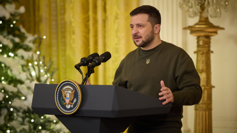El presidente de Ucrania, Volodimir Zelenski, comparece durante su viaje a Estados Unidos. El presidente de Ucrania, Volodimir Zelenski, comparece durante su viaje a Estados Unidos.