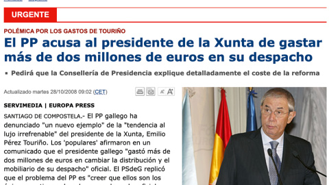 9/1/23 Arriba y abajo, fotogramas de la entrevista a Emilio Pérez Touriño en 'Los desayunos de TVE' en 2009.