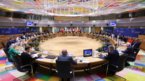 Vista de la reunión de los líderes de la UE, con la participación del presidente de Ucrania, Volodímir Zelenski, en el Consejo Europeo celebrado en Bruselas. Vista de la reunión de los líderes de la UE, con la participación del presidente de Ucrania, Volodímir Zelenski, en el Consejo Europeo celebrado en Bruselas.