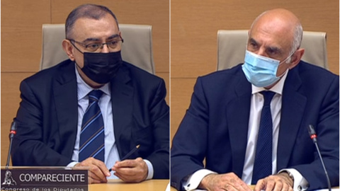 El comisario del Cuerpo Nacional de Policía y exjefe de la Unidad Central de Apoyo Operativo (UCAO), Enrique García Castaño, y el excomisario del Cuerpo Nacional de Policía Enrique Barón, en su comparecencia en la Comisión Kitchen, en el Congreso de El comisario del Cuerpo Nacional de Policía y exjefe de la Unidad Central de Apoyo Operativo (UCAO), Enrique García Castaño, y el excomisario del Cuerpo Nacional de Policía Enrique Barón, en su comparecencia en la Comisión Kitchen, en el Congreso de