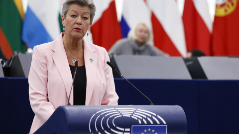 La comisaria europea de Interior, Ylva Johansson, este martes en Estrasburgo. La comisaria europea de Interior, Ylva Johansson, este martes en Estrasburgo.