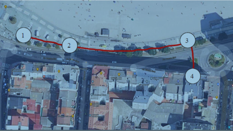 Mapa de situación elaborado por los investigadores del caso y exhibido en la vista oral con los tres puntos (1, 2 y 3) que señalan las zonas donde Samuel fue agredido, y el lugar donde cayó desplomado (4). Mapa de situación elaborado por los investigadores del caso y exhibido en la vista oral con los tres puntos (1, 2 y 3) que señalan las zonas donde Samuel fue agredido, y el lugar donde cayó desplomado (4).