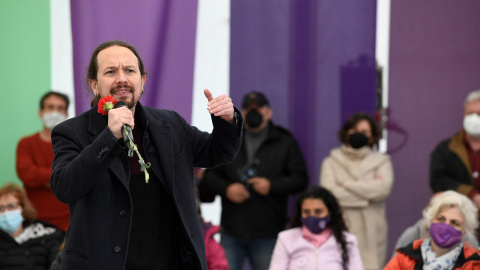 El candidato de Unidas Podemos a la Presidencia de la Comunidad de Madrid, Pablo Iglesias, participa en un acto de campaña celebrado este domingo 25 de abril de 2021 en Collado Villalba. El candidato de Unidas Podemos a la Presidencia de la Comunidad de Madrid, Pablo Iglesias, participa en un acto de campaña celebrado este domingo 25 de abril de 2021 en Collado Villalba.